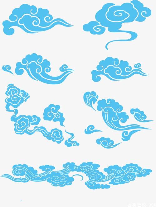 绿色蓝色红色祥云云朵喜庆节日中国风