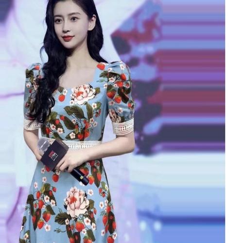 大量现货纯色女装2021年夏季明星杨颖同款时尚修身花色短袖连衣裙