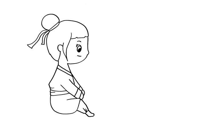 2,在另一边画一个穿着古装的,梳着古人发饰的小女孩,当做织女,在底部