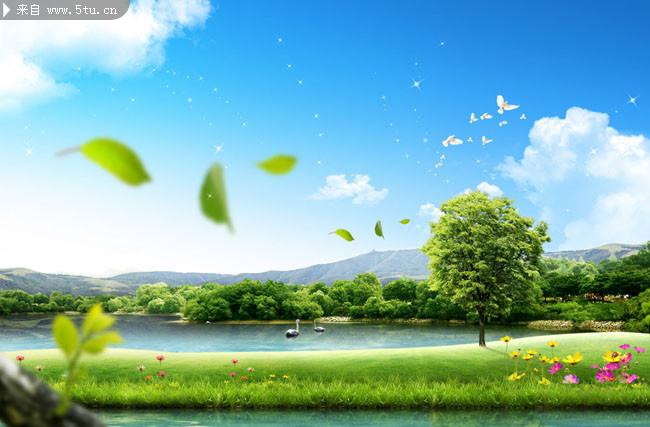 清新郊外风景图片 漂亮的景色_大自然_风景背景_psd