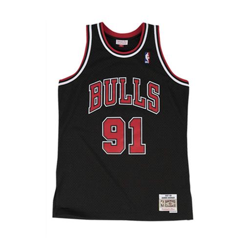 mitchell ness mn复古球衣 sw球迷版 球衣公牛队罗德曼 黑色