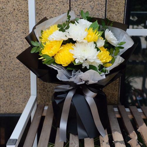 北京同城鲜花店速递 白事祭祀追悼清明节小花束扫墓上坟黄白菊花
