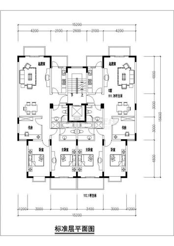 重庆市某新建小区四栋住宅楼标准层平面设计cad图纸含户型图