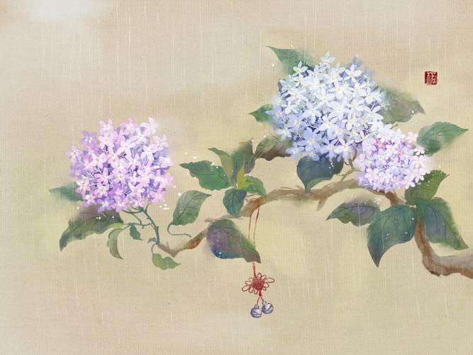 古风绣球花花朵水彩