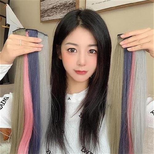 2021年中长发直发,2021中长发直发 中长发挂耳染彩色假发片挑染贴片z2021年一片式直发女孩子蓝黑假