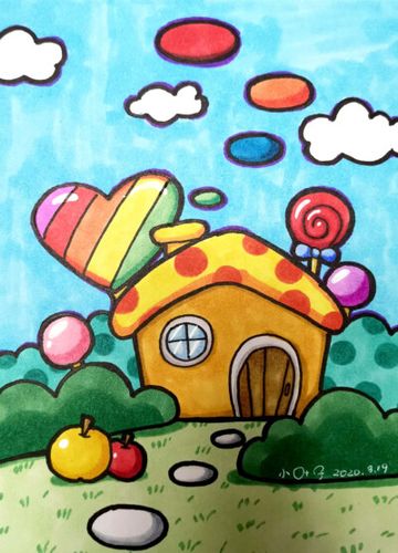 马克笔儿童画→童话里的房子