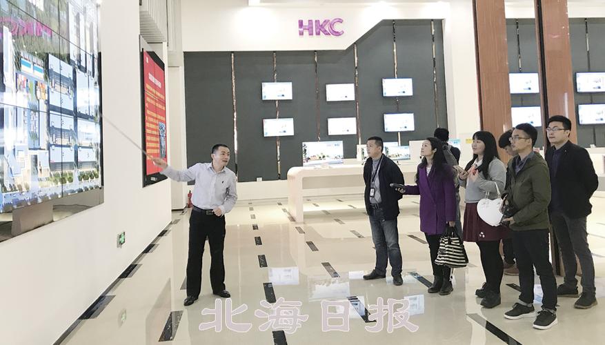图片说明:记者们在听取惠科电子科技公司相关负责人介绍企业发展情况.