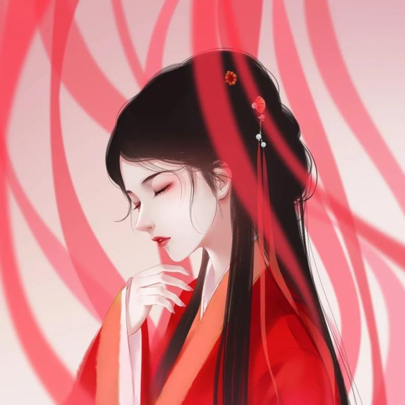 惊艳红色 古风动漫女子头像