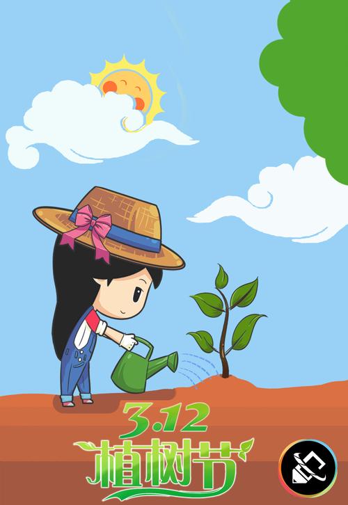 植树节油画棒绘画图片