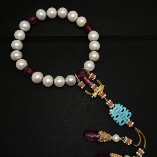 zhang"s textiles/绣花张 老珍珠手工十八子手串