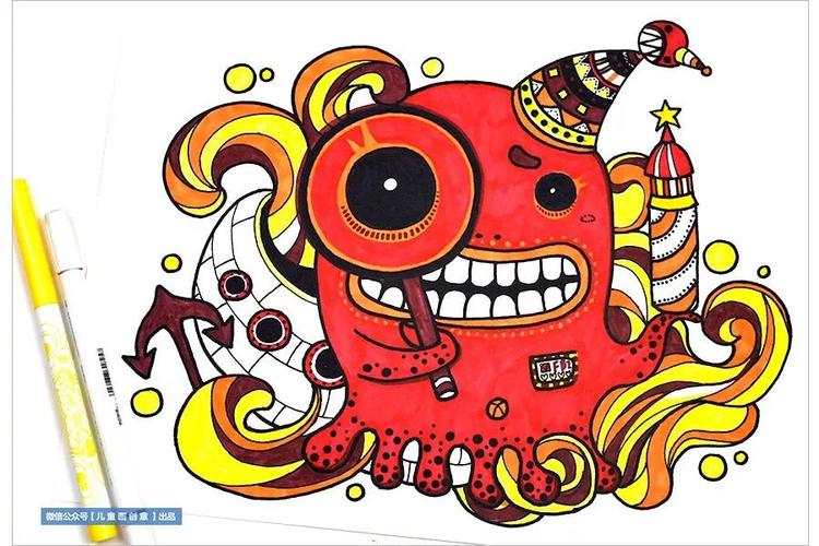线描画|章鱼的畅想_儿童画创意_零二七艺考