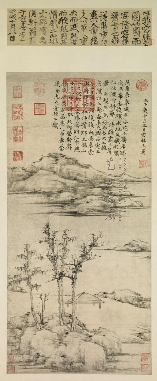 倪瓒.容膝斋图.中国画精品.高清画稿.艺术微喷.名画复制