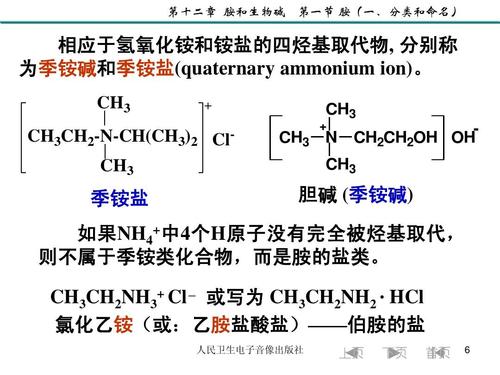 分类和命名) 相应于氢氧化铵和铵盐的四烃基取代物, 分别称 为季铵碱