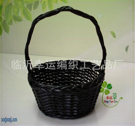 临沂厂家直销柳编产品 黑色带高提手柳编篮子 水果篮 可定做