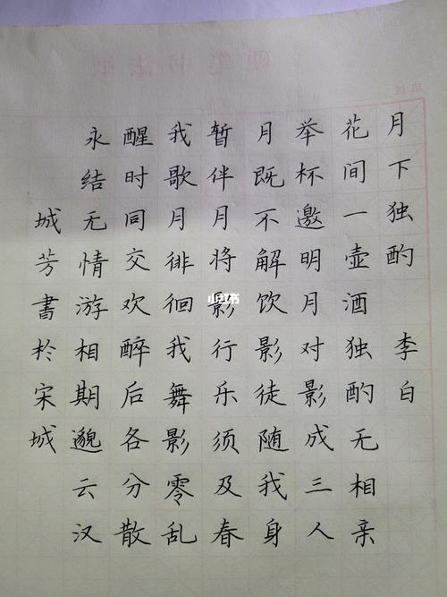 月下独酌_硬笔书法_兴趣爱好_书法