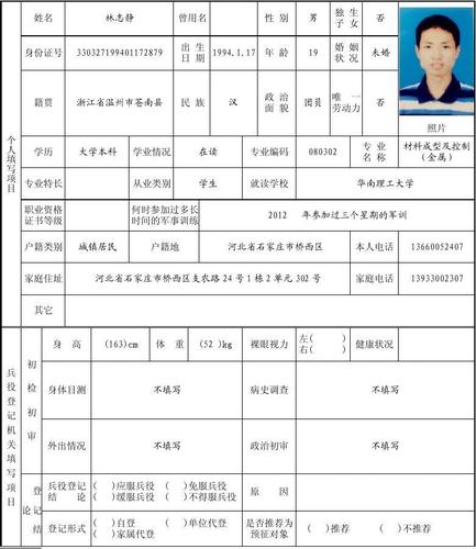 兵役登记表