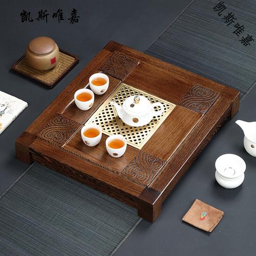 凯斯唯嘉鸡翅木茶盘抽屉储水式家用实木四方排水茶海功夫茶具茶台托盘