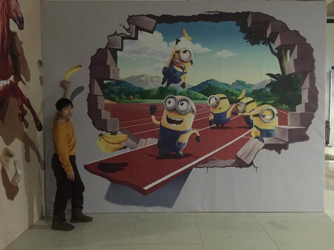 小黄人家族3d墙画|纯艺术|绘画|北京京美视觉3d画 - 原创作品 - 站酷