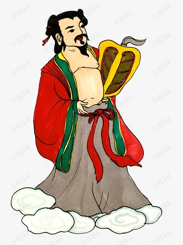 八仙过海汉钟离手绘人物插画手持宝扇脚踏着祥云免抠图