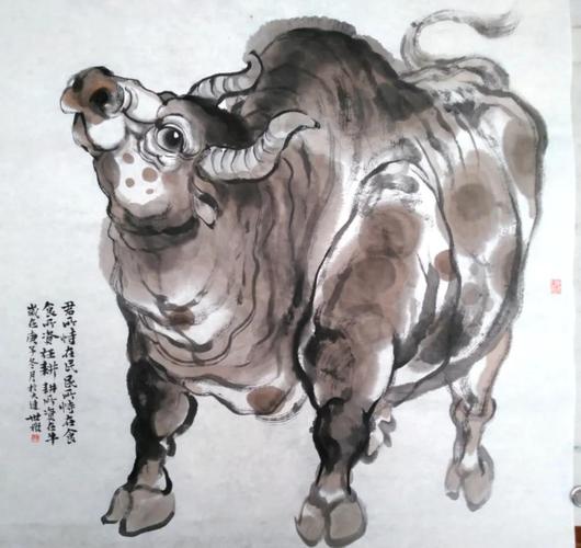 国画牛作品欣赏——于世众牛年画牛