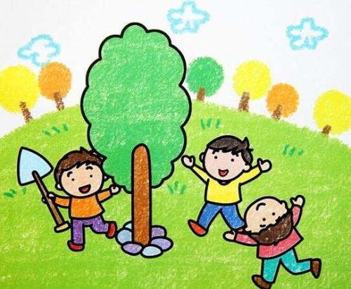绘画作品,小朋友用心创作,隔离不隔爱线上宣传(植树造林,爱护花草树木