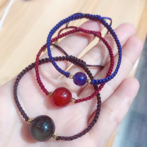 天然紫水晶红玛瑙金曜石编绳手链本命年红绳男女款