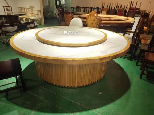 转盘餐桌 实木转盘餐桌 大理石入框实木电动餐桌 新中式转盘餐桌