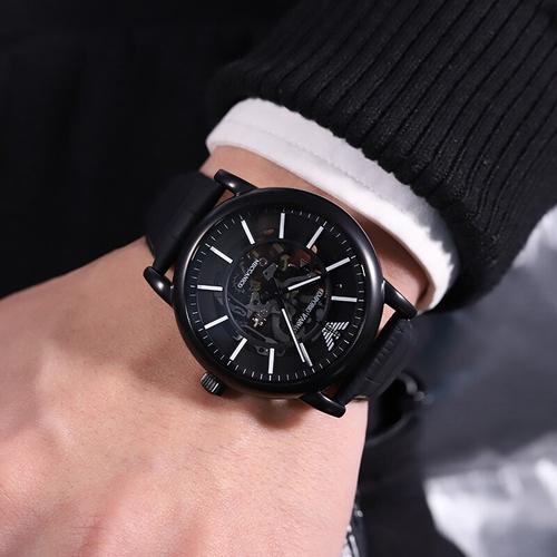 阿玛尼(emporio armani)手表 镂空机械男表 皮带商务休闲男士腕表
