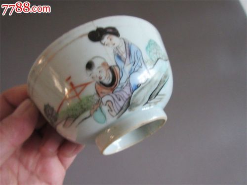 民国瓷器名家胡源鑫胡海清造粉彩人物小碗花碗老碗酒碗茶碗包老货