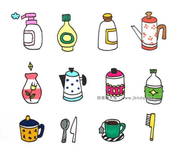 45个生活日用品彩色简笔画,手帐必备素材