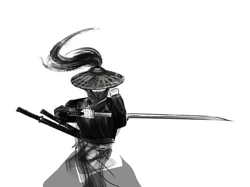 水墨古风人物元素斗笠持刀武侠人物png素材