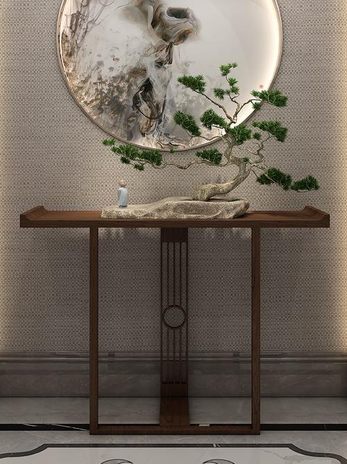 新中式玄关台现代简约墙边窄桌条案复古禅意实木玄关柜过道玄关桌