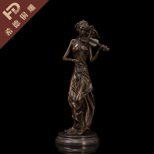 拉小提琴的少女雕像 铜工艺品摆件 礼品 欧式雕塑 ds