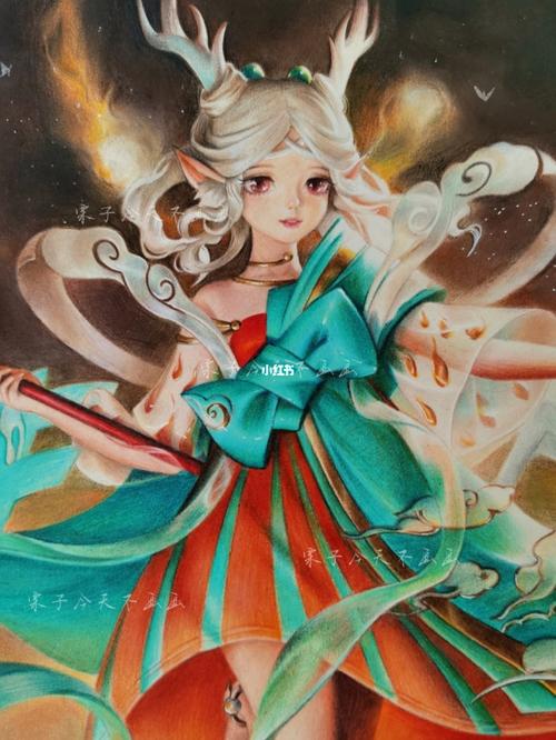 彩铅手绘阿瑶遇见神鹿