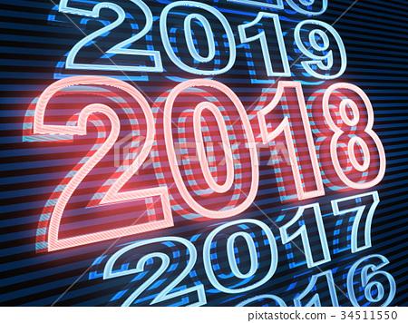 插图素材: new year row date 2018, blue and red light 查看全部