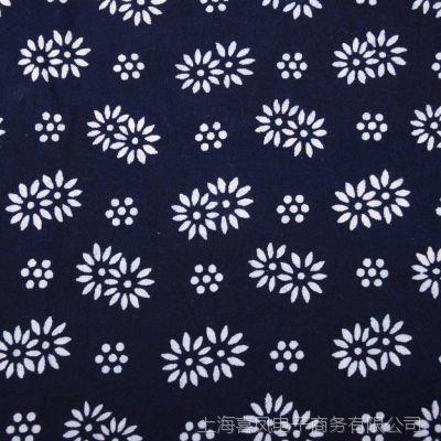 江南纯手工植物印染蜡染纯棉蓝印花布土布老布花布料--小花