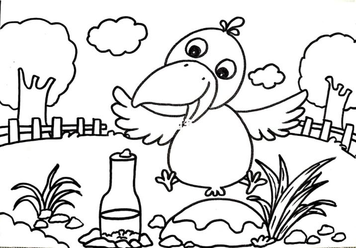 绘本故事 乌鸦喝水 创意儿童画 简笔画 线描_绘本_简笔画_创意儿童画