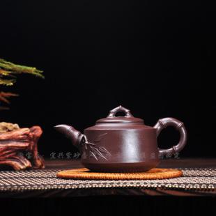 宜兴发货竹节竹叶竹段茶具手工古董老茶壶原矿紫砂壶紫泥300cc