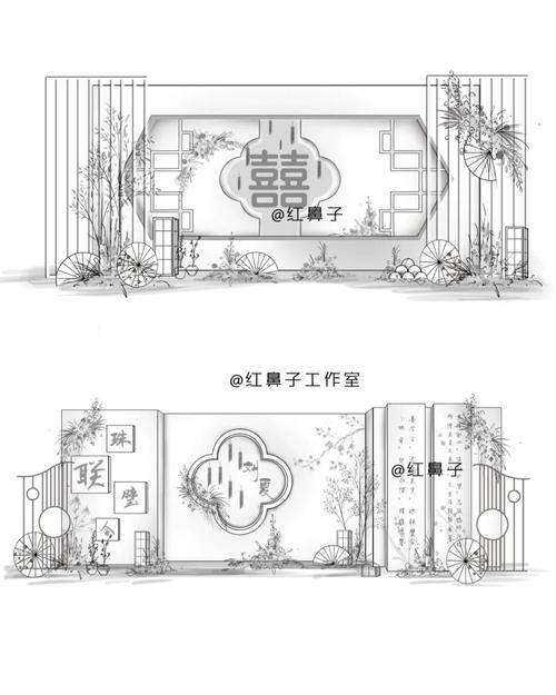 新中式手绘效果图分享_婚礼_手绘_婚礼布置_婚礼策划