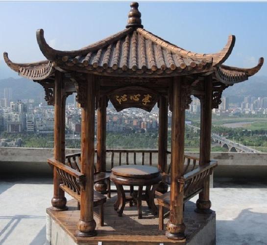 中国亭子定制实木凉亭户外碳化防腐六角亭子木制景观亭子t6007
