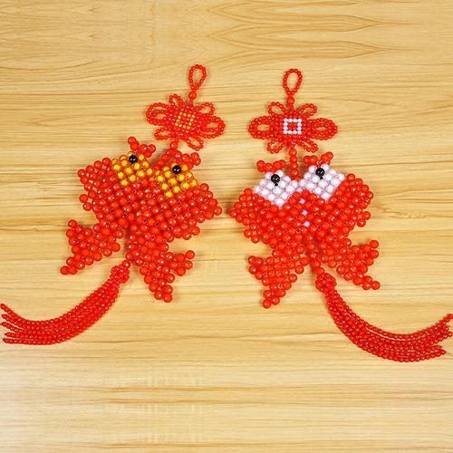 工艺品手工编织珠子家居双鱼中国结串珠