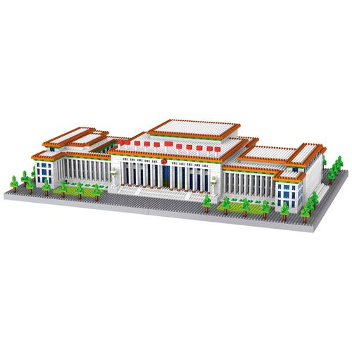 乐子lz8186人民大会堂钻石小颗积木建筑模型 爱国礼品