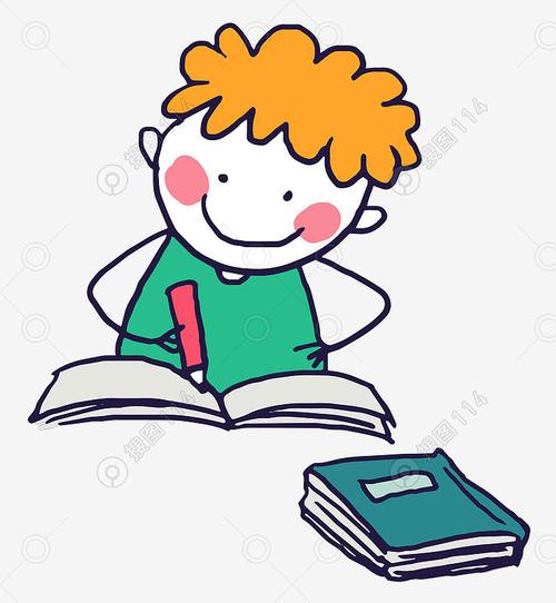 小男孩写字学习简单手绘卡通