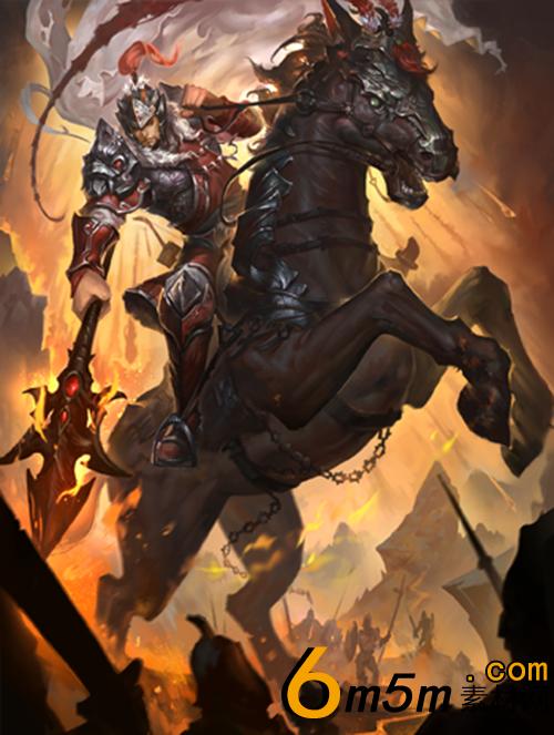 骑着铁骑驰骋沙场的古风战神游戏角色原画插画