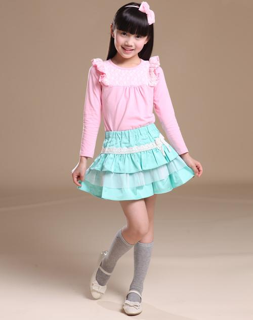 女童浅蓝套装短裙