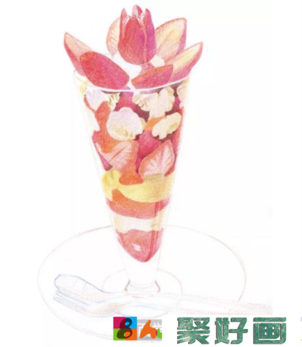 彩铅画美食草莓冰淇淋的画法