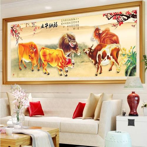 新款5d魔方钻钻石画客厅大幅钻石十字绣五牛图满钻方钻新款满绣_7折