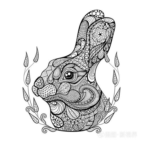 花圈中的兔头造型. 手画涂鸦