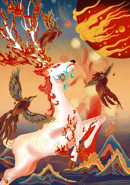 神鹿|插画|创作习作|叁典壹肆 - 临摹作品 - 站酷