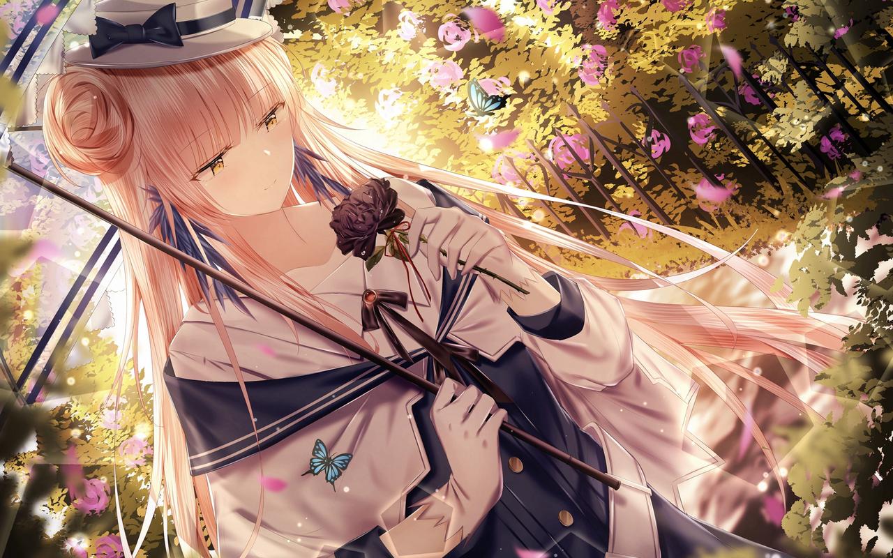 花海中唯美动漫美女桌面壁纸